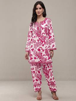 Libas - Pink Floral Printed Short Kurti With Salwar