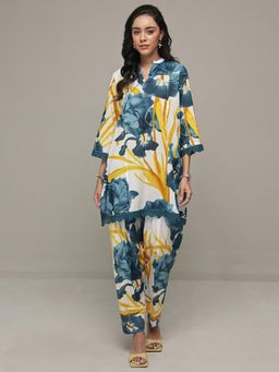 Libas - Blue Floral Printed Short Kurti With Salwar