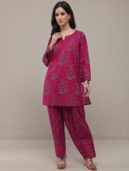 Libas - Pink Floral Printed Short Kurti With Salwar