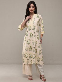 Libas - Cream Floral Printed Straight Kurta With Palazzo