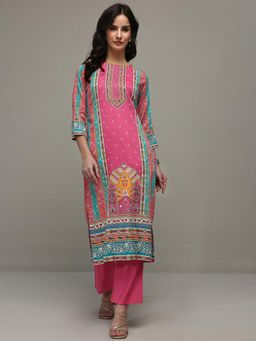 Libas - Pink Bandhani Printed Straight Kurta With Pant