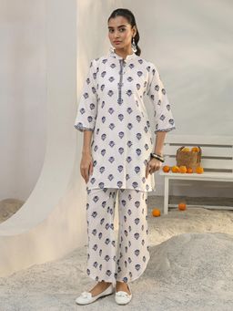 Libas - White Floral Printed Straight Co-Ord Set