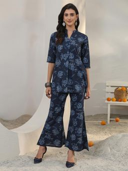 Libas - Navy Blue Floral Printed Straight Co-Ord Set