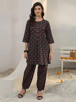 Libas - Black Floral Printed Straight Co-Ord Set