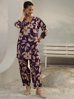 Libas - Purple Floral Printed Co-Ord Set