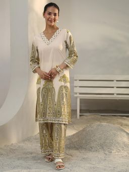 Libas - Off White Paisley Printed Straight Co-Ord Set