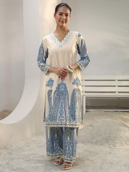 Libas - Off White Paisley Printed Straight Co-Ord Set