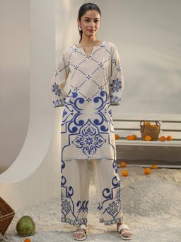 Libas - Off White Ethnic Motif Printed Straight Co-Ord Set