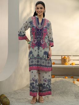Libas - Off White Floral Printed Straight Co-Ord Set