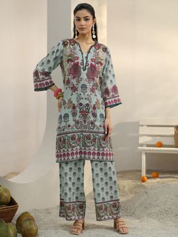 Libas - Blue Floral Printed Straight Co-Ord Set