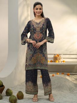 Libas - Navy Blue Ethnic Motif Printed Straight Co-Ord Set