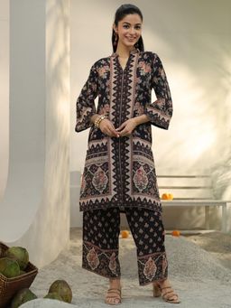 Libas - Black Floral Printed Straight Co-Ord Set