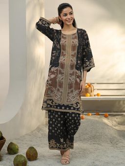 Libas - Black Floral Printed Straight Co-Ord Set