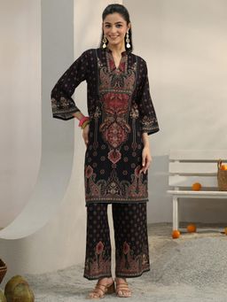Libas - Black Ethnic Motif Printed Straight Co-Ord Set