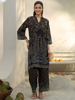 Libas - Black Floral Printed Straight Co-Ord Set