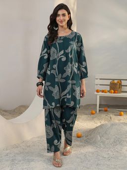Libas - Teal Floral Bandhani Printed A-Line Co-Ord Set
