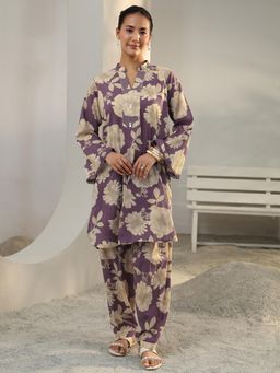 Libas - Purple Floral Printed Co-Ord Set