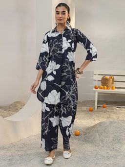 Libas - Navy Blue Floral Printed Co-Ord Set