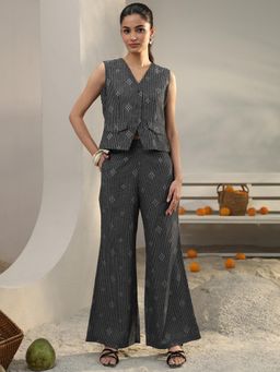 Libas - Black Checked Woven Design Panelled Co-Ord Set