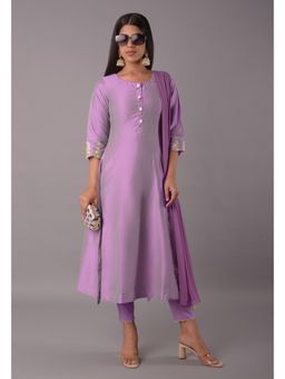 UTSAV FASHION - Bell Sleeves Embroidered Chanderi Cotton Purple Kurta With Pant & Dupatta