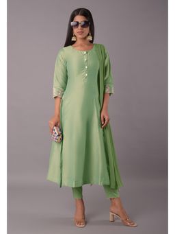 UTSAV FASHION - Embroidered Thread Work Georgette Coral Kurta With Pant & Dupatta