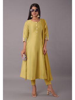 UTSAV FASHION - Embroidered Thread Work Georgette Mustard Kurta With Pant & Dupatta