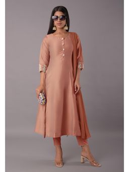 UTSAV FASHION - Embroidered Thread Work Georgette Peach Kurta With Pant & Dupatta