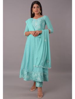 UTSAV FASHION - Floral Printed Art Silk Round Neck Anarkali Suit