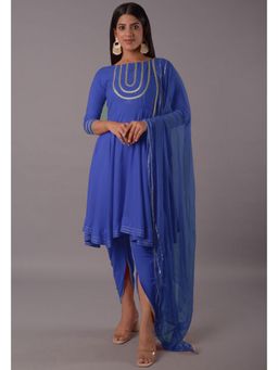 UTSAV FASHION - Embroidered Thread Work Georgette Blue Kurta With Dhoti & Dupatta