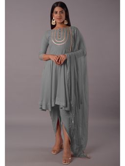 UTSAV FASHION - Women Printed Regular Sequinned Grey Kurta With Dhoti & Dupatta
