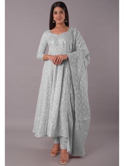 UTSAV FASHION - Women Floral Tiered Sequinned Grey Kurta With Pant & Dupatta