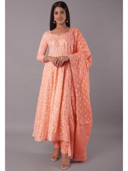 UTSAV FASHION - Women Embroidered Tiered Sequinned Peach Kurta With Pant & Dupatta