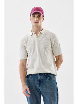 Snitch - Beige Solid Relaxed Fit Polo T-Shirt