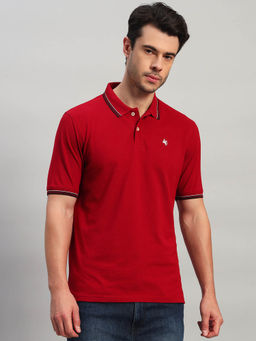 Cantabil - Red Solid Regular Fit Polo T-Shirt