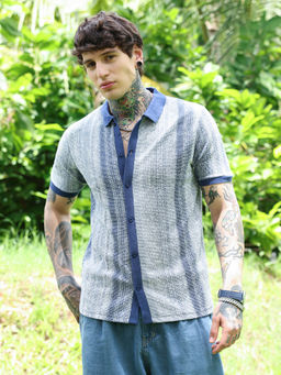 Campus Sutra - Blue Self Design Regular Fit Shirt