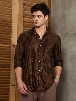 Campus Sutra - Brown Self Design Regular Fit Shirt