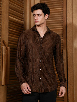 Campus Sutra - Brown Self Design Regular Fit Shirt