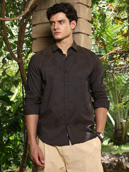 Campus Sutra - Brown Self Design Regular Fit Shirt