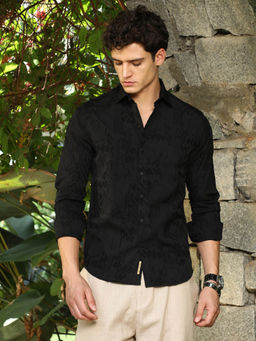 Campus Sutra - Black Self Design Regular Fit Shirt