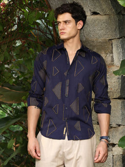 Campus Sutra - Blue Self Design Regular Fit Shirt