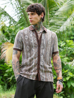 Campus Sutra - Brown Self Design Regular Fit Shirt