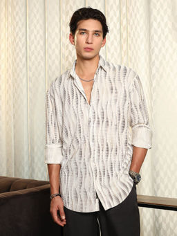 Campus Sutra - White Self Design Regular Fit Shirt