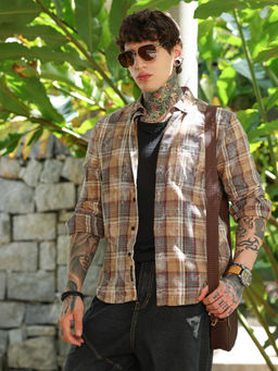 Campus Sutra - Brown Checks Regular Fit Shirt