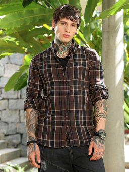 Campus Sutra - Brown Checks Regular Fit Shirt