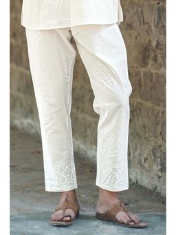 Chidiyaa - Safed Fable Of Frost White Block Printed Pant