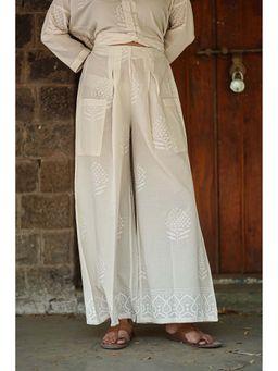 Chidiyaa - Safed Coconut Frost White Block Printed Palazzo