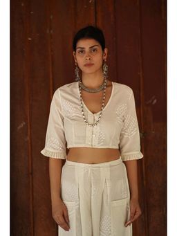 Chidiyaa - Safed Vanilla Static Off White Block Printed Blouse