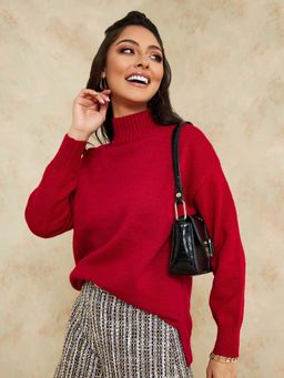 Styli - Regular Length High Neck Oversized Sweater with Side Slit