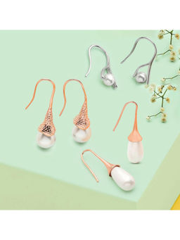 Zaveri Pearls - Set of 3 Rose Gold & Silver Tone Contemporary Pearl Studs Earrings-ZPFK13398