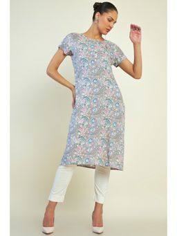 Soch - Women Grey Rayon Printed Kurta